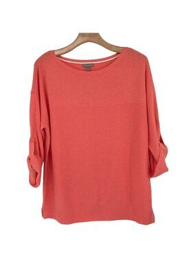 T By Talbots Coral Sweater 3/4 roll tab Sleeve  Womens size large cotton new